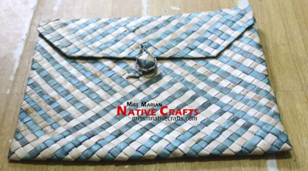 9.5x12.5 inches Blue and Natural Lauhala Pandan Envelope